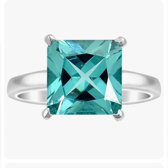 Faceted Paraiba Turmaline & 14k White Gold Vermiel Ring Size 7 - Picture 1 of 2